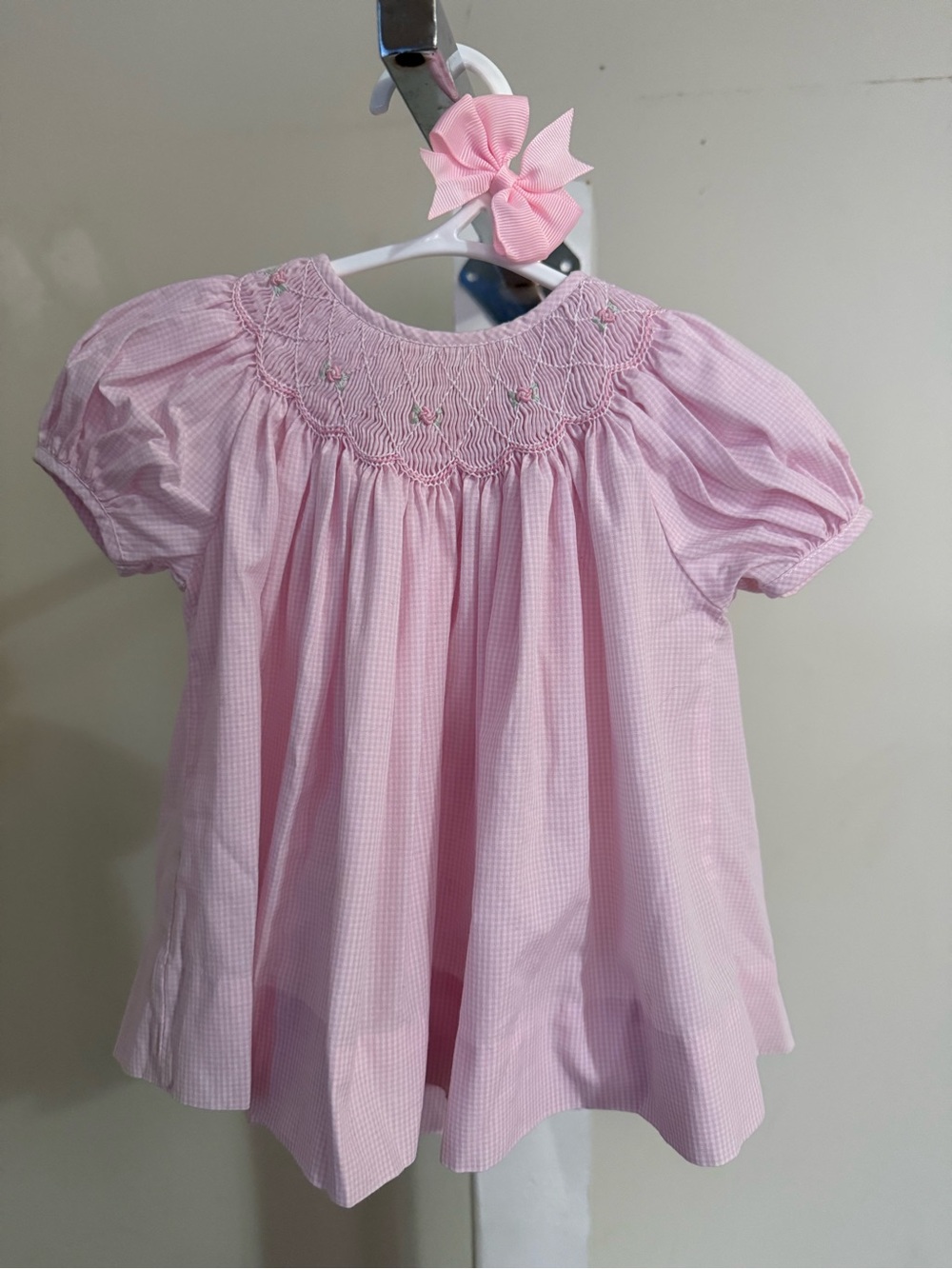 Newborn Petit Ami Smocked Dress, Bloomers, and Hair Bow